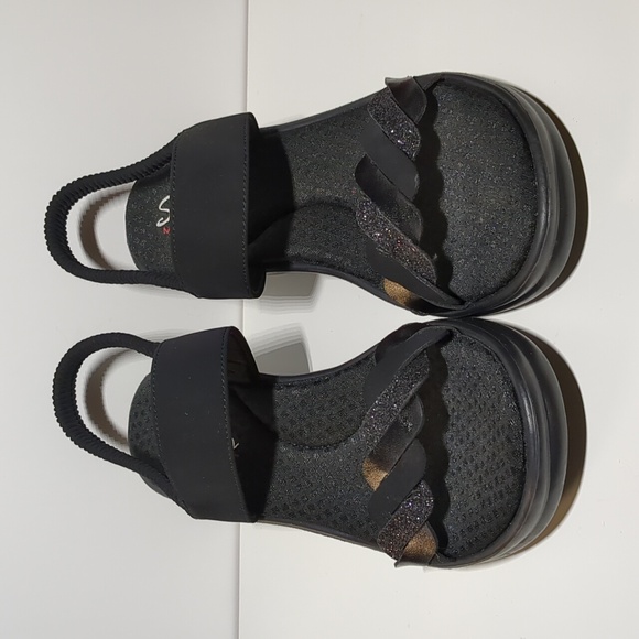 Skechers Black Sparkly Wedge Sandals - Picture 1 of 13